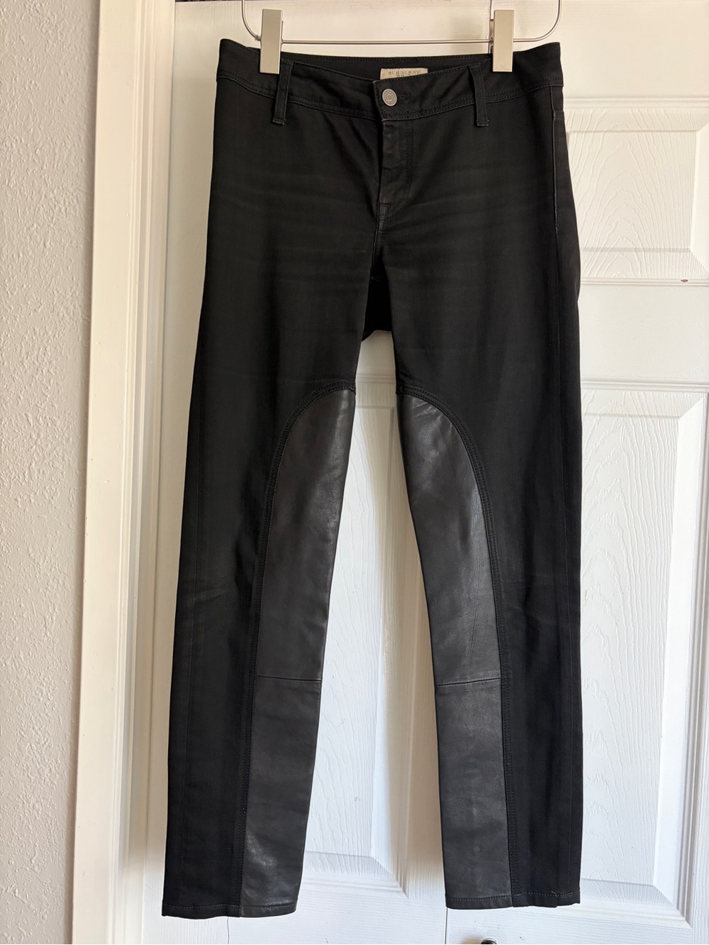 Burberry Brit Porthbridge black leather panel skinny jeans equestrian moto